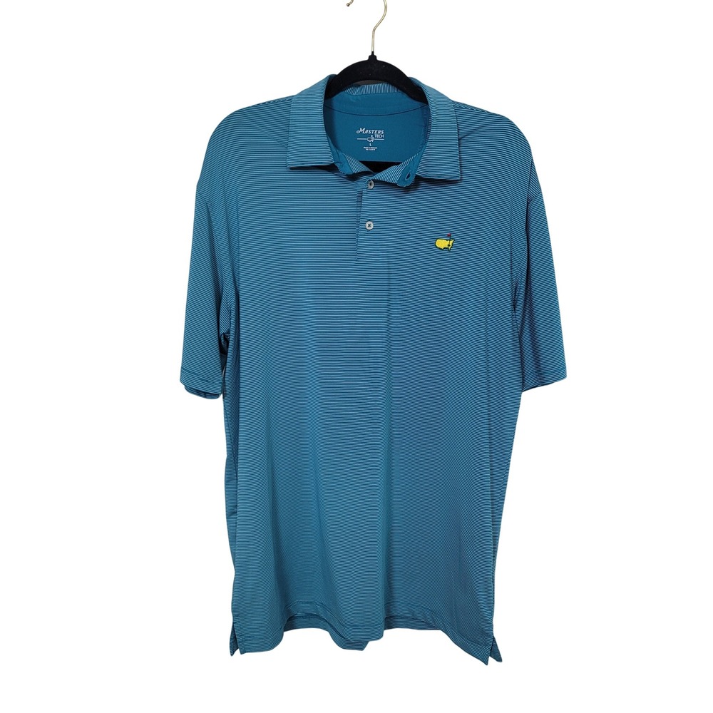 Masters Tech Large Polo Shirt Mens Teal Striped Short Sleeve Golf Top